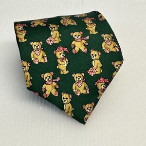 The Eagle's Eye 100%‎ Silk Cute Teddy Bear Novelty Green Tie